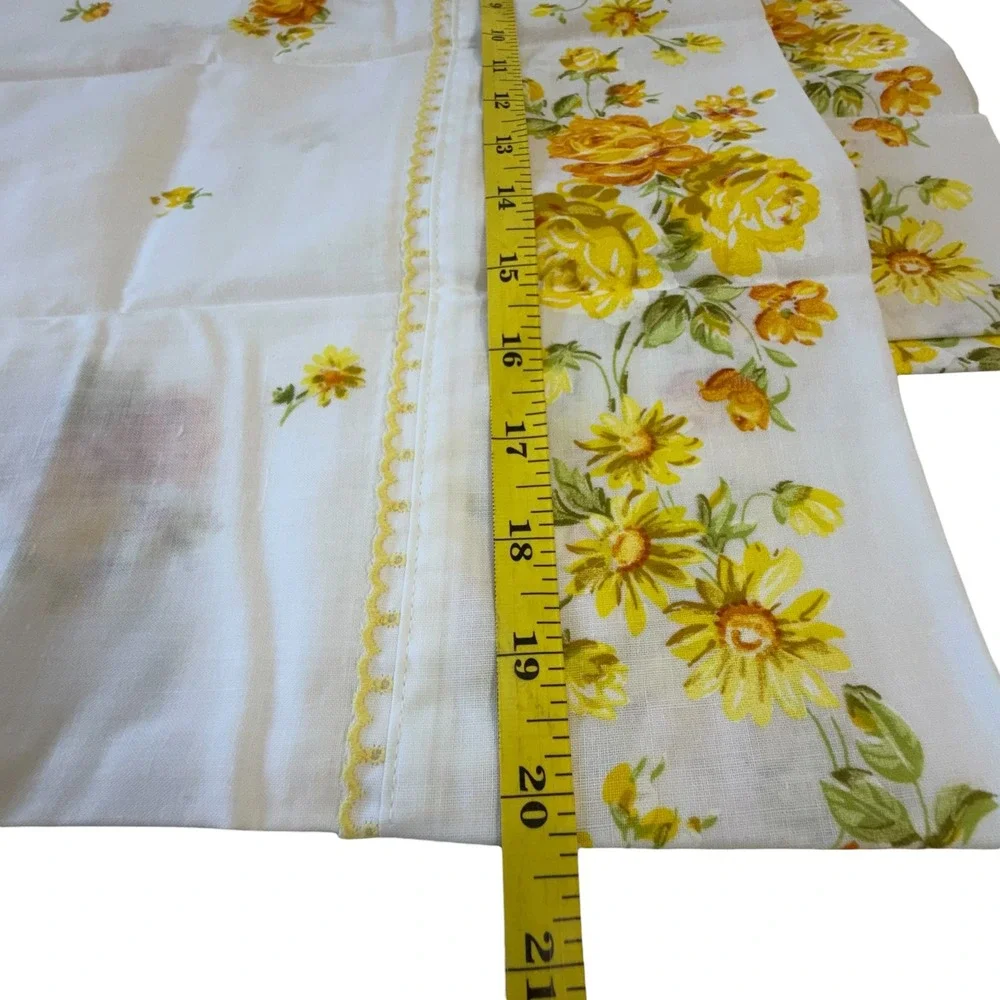 Vintage Standard Pillowcase‎ Set White Yellow Floral Cottagecore Retro Trim